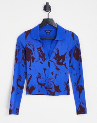 Monki long sleeve top with collar in blue and purple - ASOS Price Checker