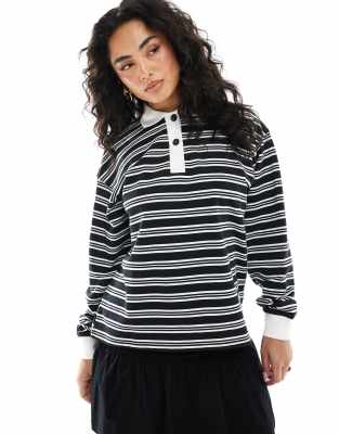 Monki - Langärmliges Oberteil in Schwarz und Weiß im Rugby-Stil mit Streifen
