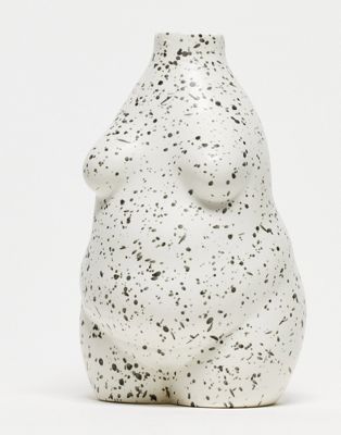 large body shape vase in black splatter print-White