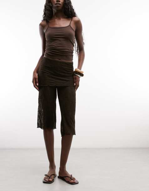 Monki layered lace trouser in dark brown - view 1