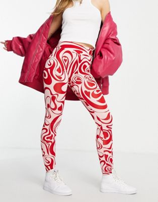 Femme Monki - Legging en polyester recyclé à imprimé tourbillon - Rouge