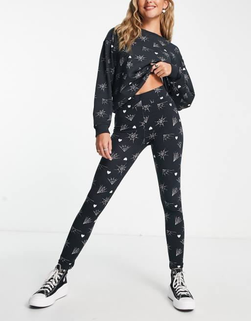 Monki - Legging met spinnenweb motief in zwart, deel van co-ord set 