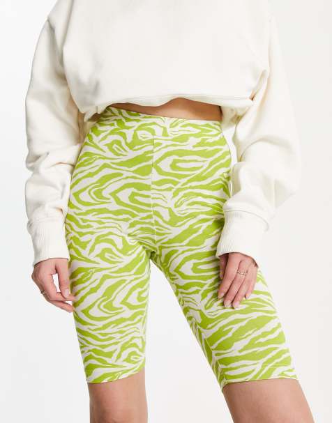 Monki legging shorts in lime zebra - part of a set - view 1