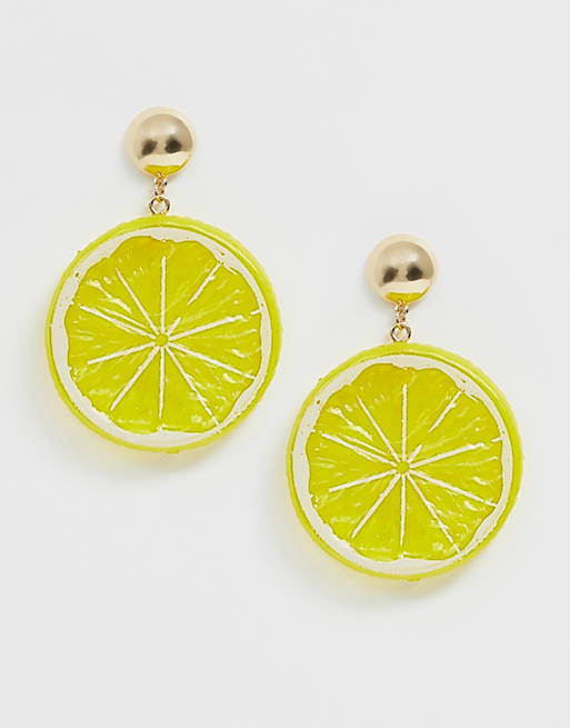 Monki lemon drop earrings in yellow
