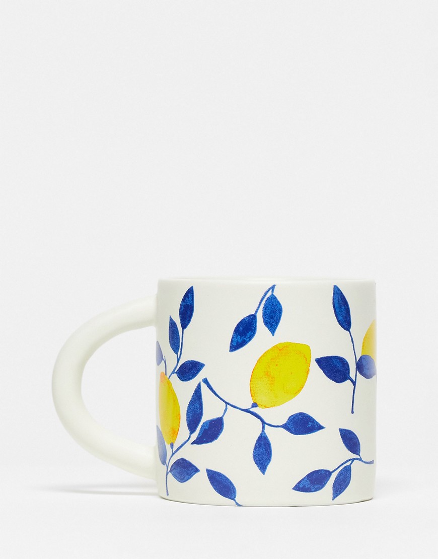 Monki lemon print mug in yellow