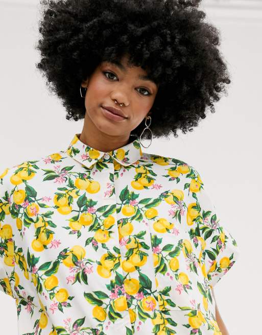 Lemon print 2025 shirt dress