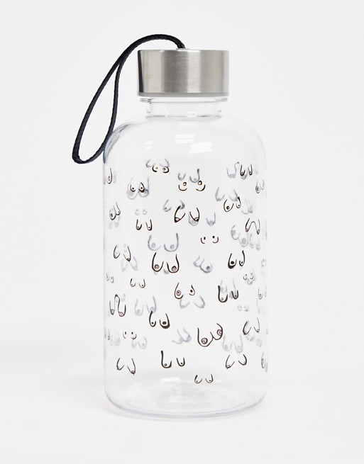 Monki Lena water bottle with boob print in clear
