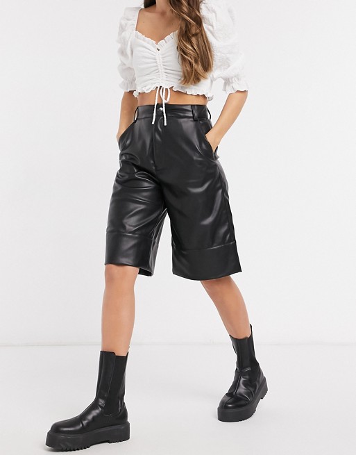 Monki Lennie faux leather culottes in black