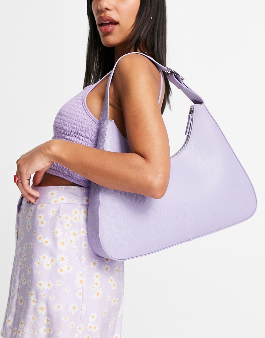 Monki Leona faux leather shoulder bag in lilac-Purple