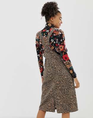 leopard print dungaree dress