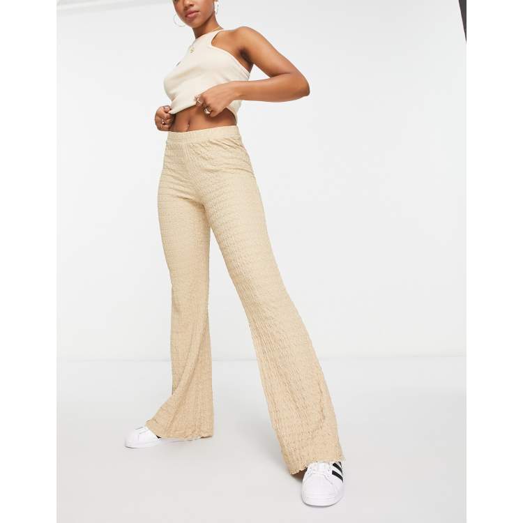 Beige ribbed 2024 flared pants