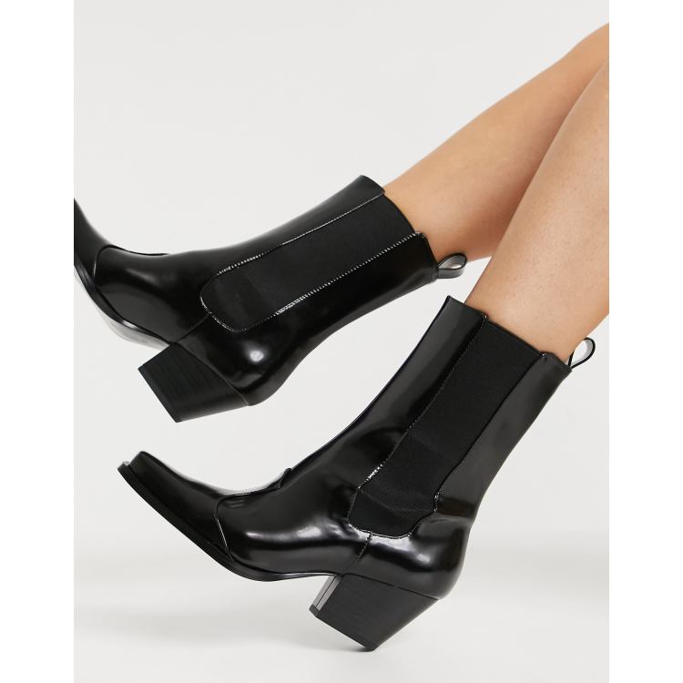 Monki Lexi faux leather square toe western boot in black ASOS