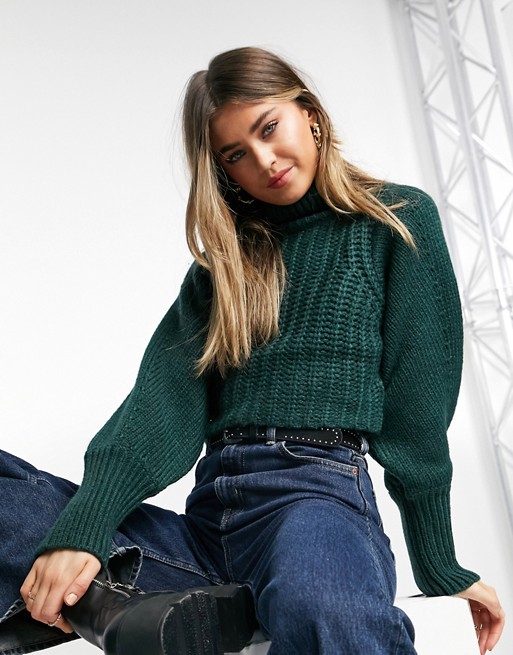 Monki Li chunky knitted sweater in dark green