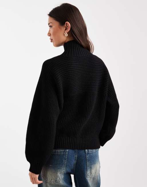 Monki Libby high neck jumper in black, 4 of 4