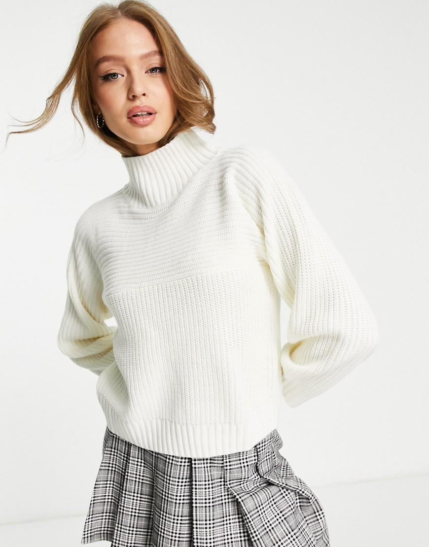 Monki Libby High Neck Sweater In Off White Knit