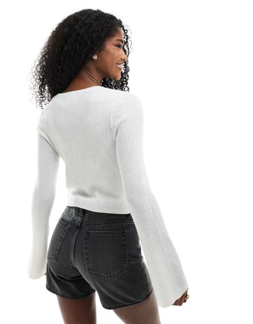 Monki light weight cardigan with front tie in white | ASOS