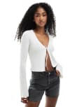 [Monki] Monki lightweight cardigan with front tie in white L White