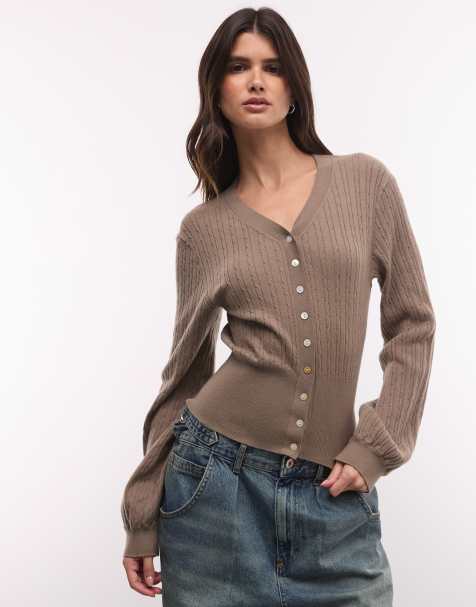 Monki lightweight cinched cardigan in mole - view 1