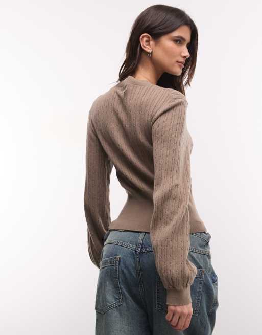 Monki lightweight cinched cardigan in mole, 2 of 4