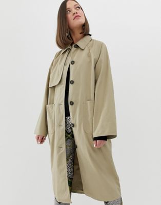 Monki lightweight coat with oversized pockets in beige | ASOS