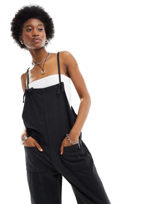 Black denim dungarees womens best sale