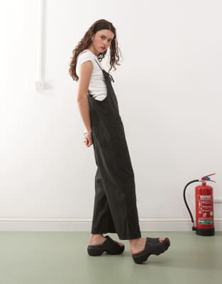 Monki Monki lightweight denim dungarees in black