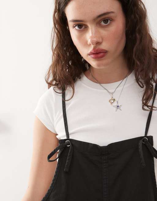 Monki lightweight denim dungarees in black, 3 of 4