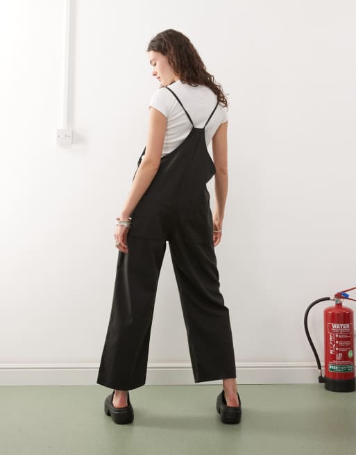Monki lightweight denim dungarees in black, 4 of 4