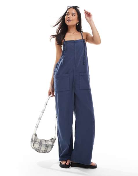 Monki lightweight denim dungarees in blue - view 1