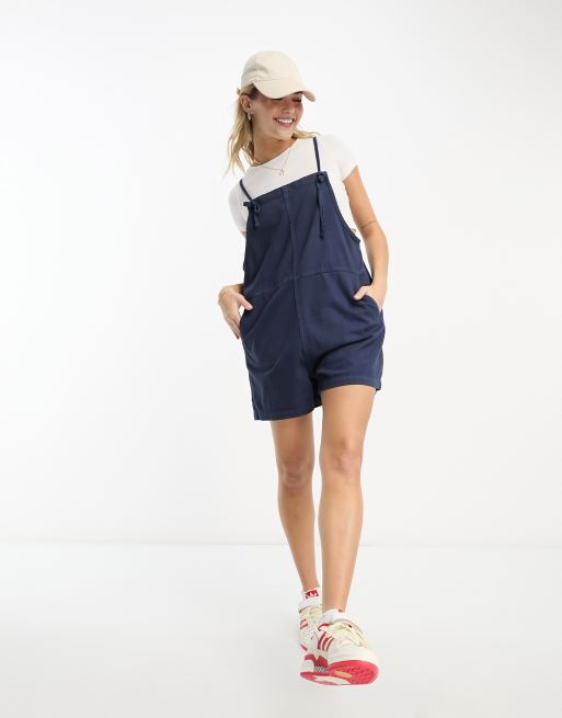 Monki lightweight denim playsuit in navy