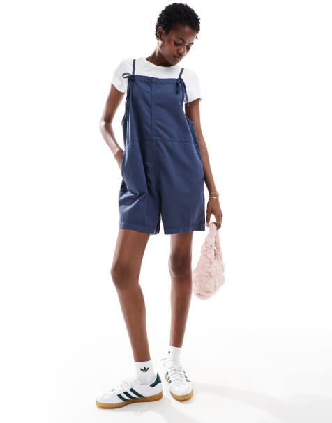 Monki lightweight denim playsuit in navy - view 1