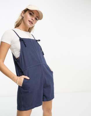 Monki lightweight denim romper in navy