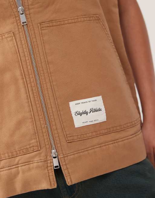 Monki lightweight sleeveless utility jacket in camel, 3 of 4