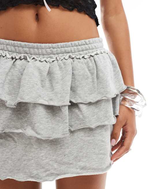 Monki – Lila, melerad minikjol med volanger, 4 av 5