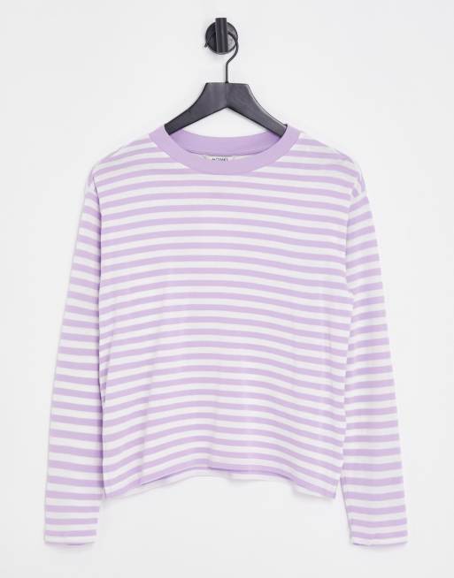 Monki – Liliowy T-shirt z długimi rękawami w paski