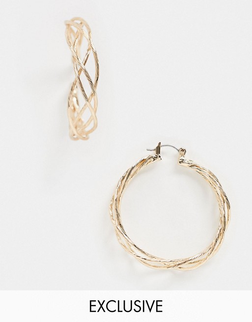 Monki Linda twist hoop earrings in gold