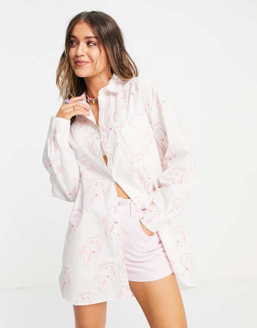 Monki - Lindy - Oversized overhemd met print wit
