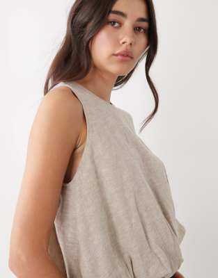 Monki Linen Blend Bubble Top In Neutral