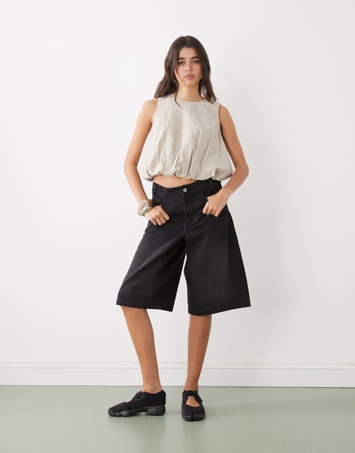 Monki linen blend bubble top in beige, 3 of 4