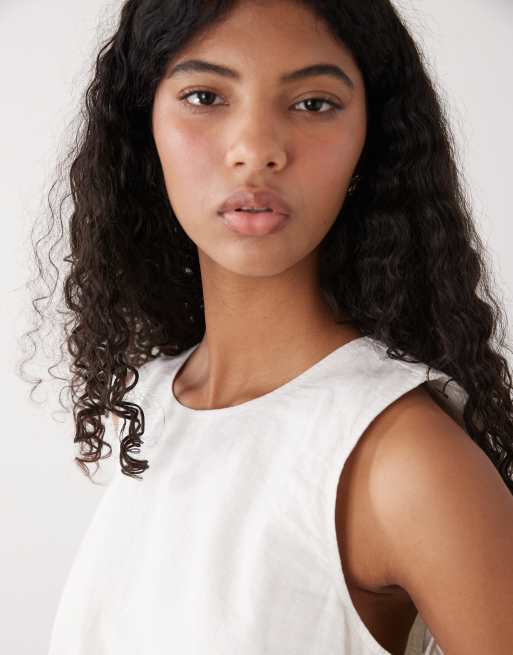 Monki linen blend bubble top in white, 3 of 4