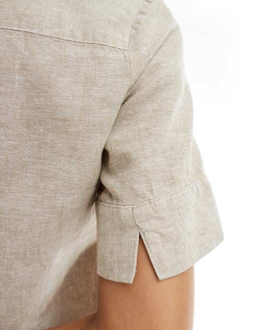 Monki linen blend midi shirt dress with button front in beige, 4 of 4