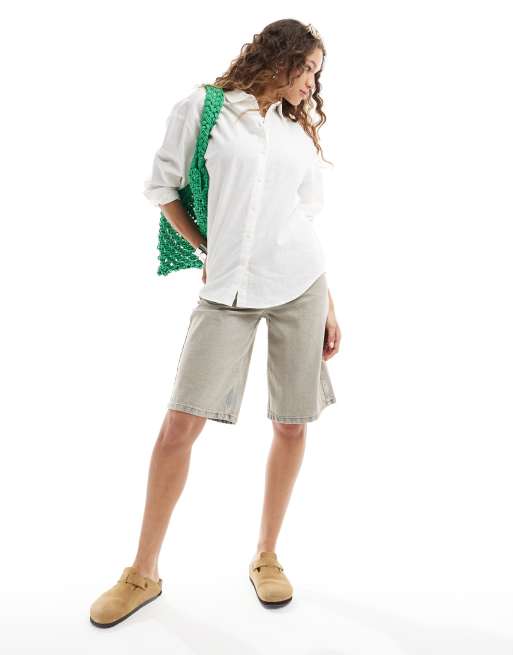 Monki linen blend oversized shirt in white