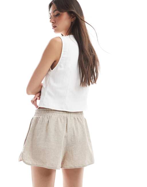 Monki linen blend shorts in beige - exclusive to ASOS, 3 of 5
