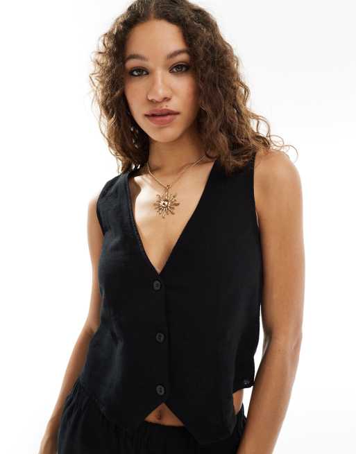 Monki linen blend vest in black - part of a set