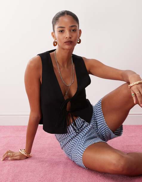 Monki linen blend waistcoat in black exclusive to ASOS - view 1