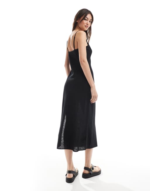 Monki linen midaxi slip dress in black - exclusive to ASOS | ASOS