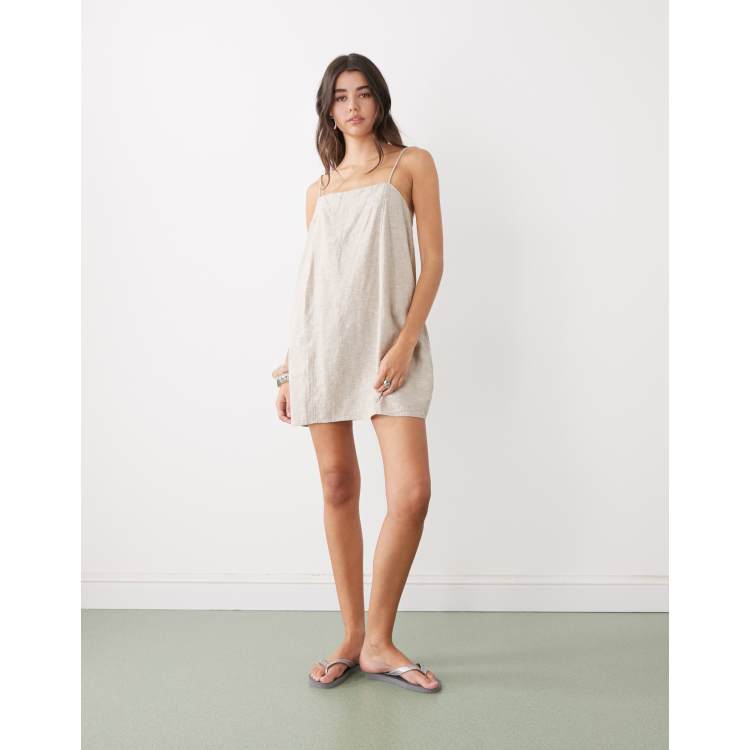 Monki linen mini dress in beige | ASOS