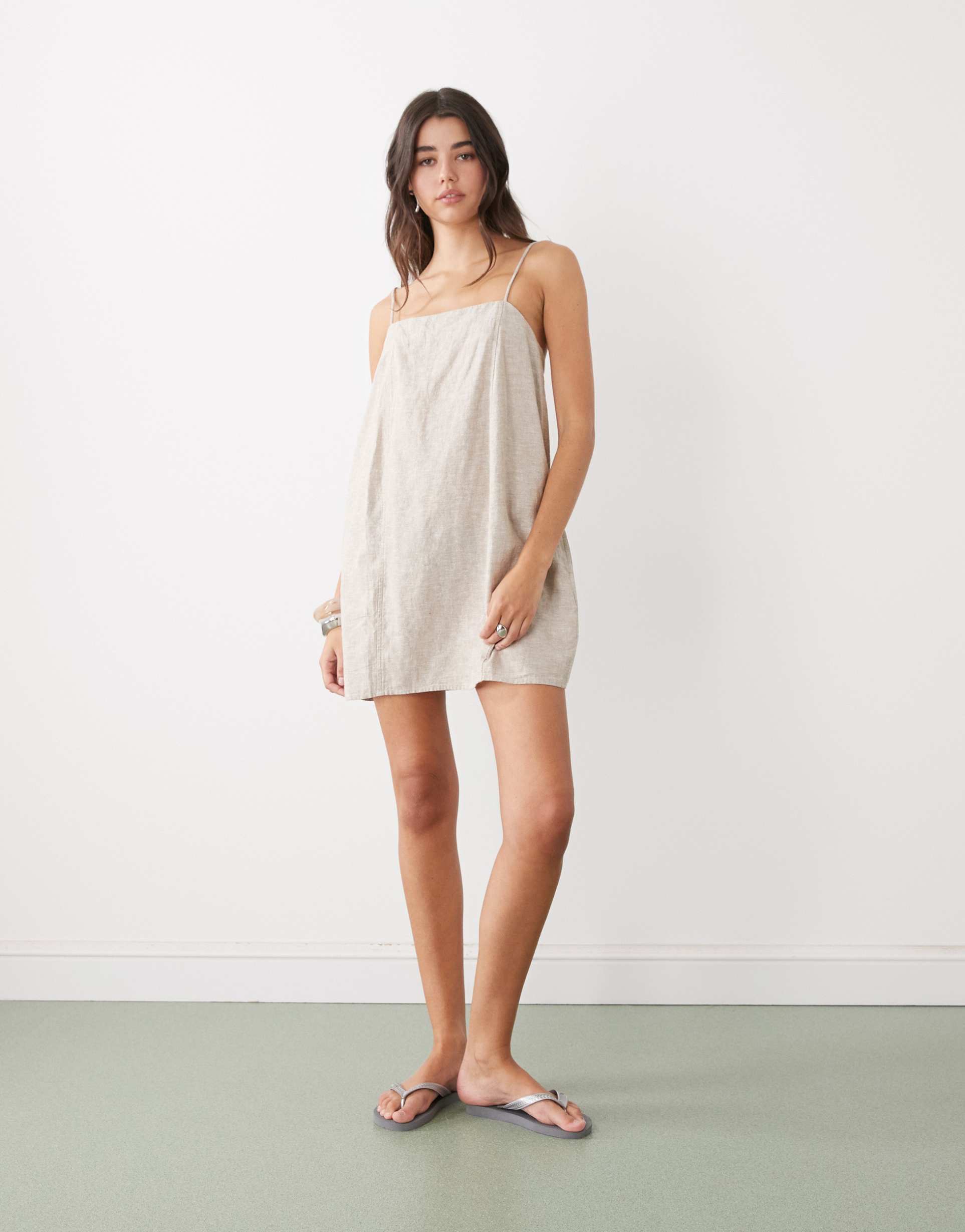 monki linen mini dress in beige