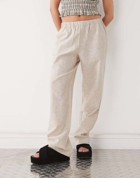 Monki linen mix pants in beige exclusive to ASOS - view 1