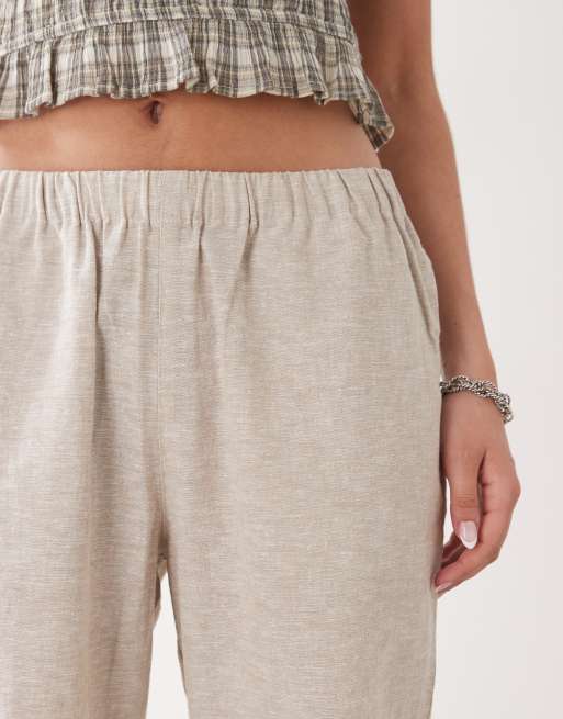 Monki linen mix pants in beige exclusive to ASOS, 4 of 5